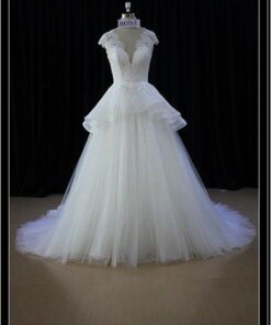 peplum wedding dress with cap sleeves