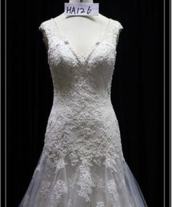 v neck bridal gown with alencon lace