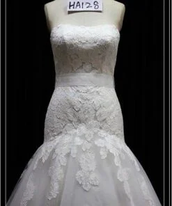 close chantilly lace wedding gown