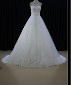 ruched ball gown with bridal lace applicae