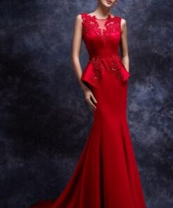 Red Evening Dresses with Peplum bodice