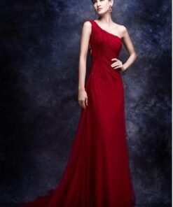 Red Evening Dresses with One shoulder neckline
