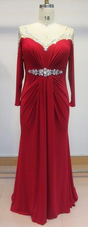Red Long Sleeve Plus Size Evening Gowns