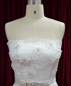 strapless beaded lace wedding gown with belt
