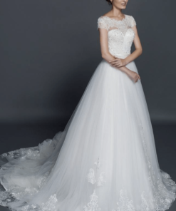 cap sleeve wedding gown with cathedral train