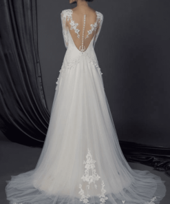 back of long sleeve lace wedding dress