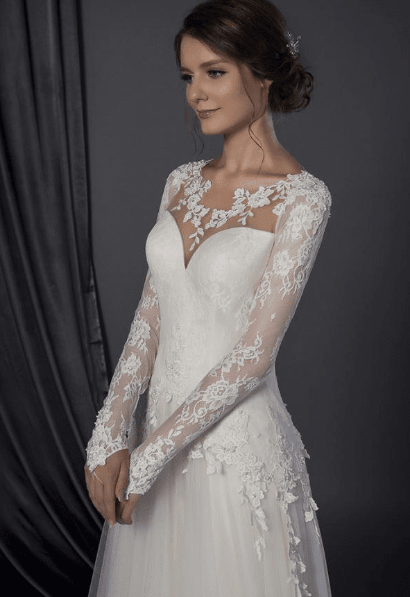 Modest long sleeve Wedding gown with lace sleeves