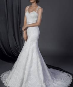 wedding gown with wide lace shoulder straps