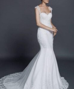 wedding gown with wide lace straps