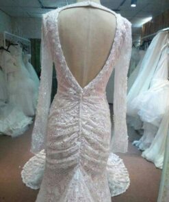 backless wedding gown with long sleeves