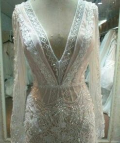 v neck wedding gowns with long sleeves