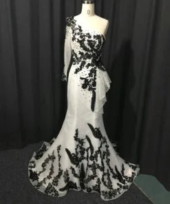 Style #669130 - One Arm Black and White Evening Gowns - Darius Cordell