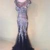 Black Cap Sleeve Pageant Gowns with Rhinestones - Darius Cordell