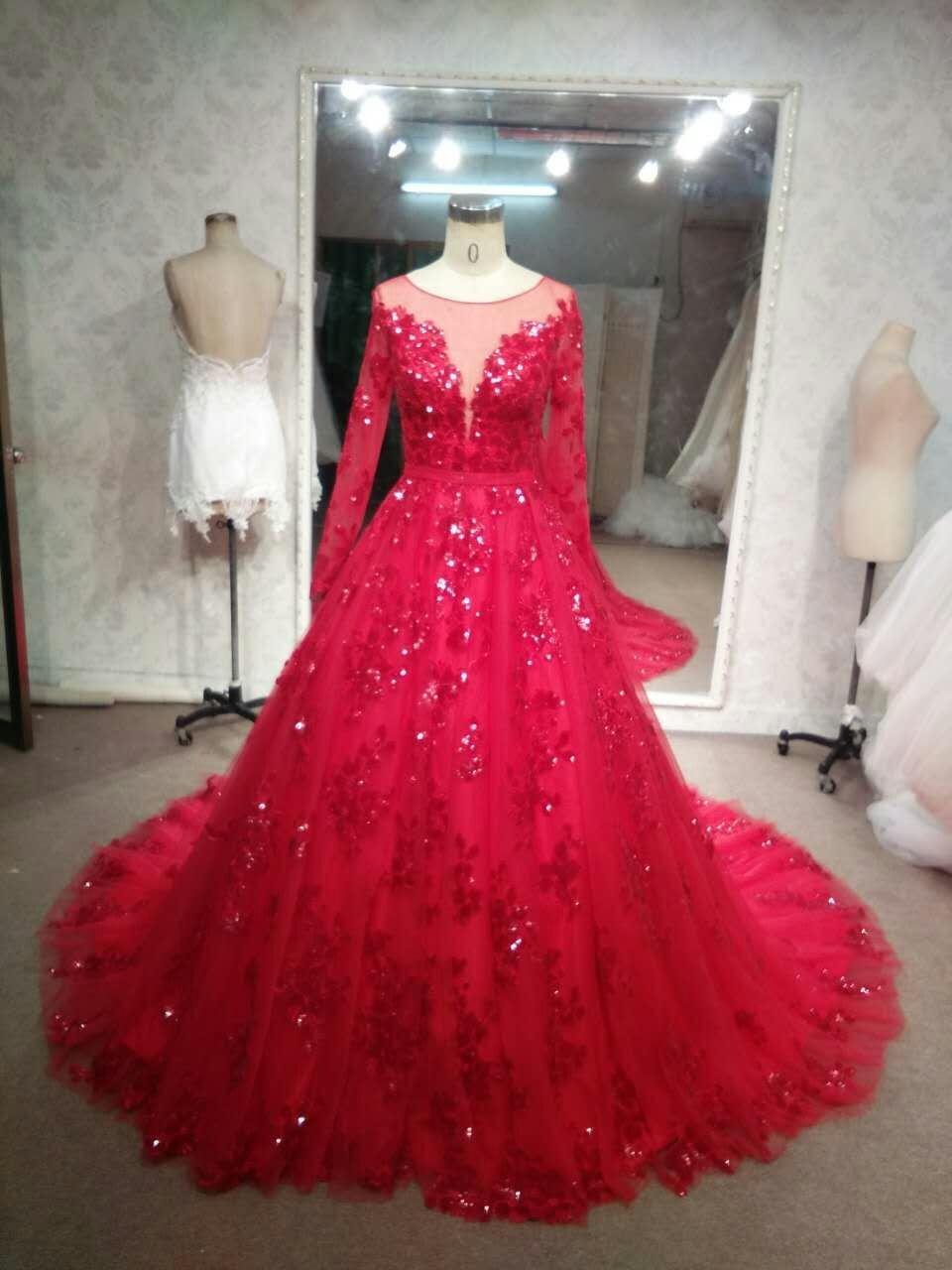 red long sleeve wedding dress