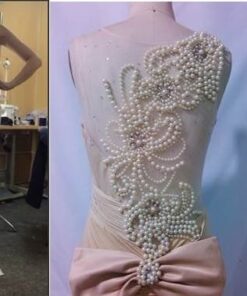 Custom replica dress design with pearl beaded sheer back