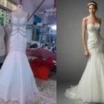 Replica of a strapless beaded wedding dress inspired by Pronovias
