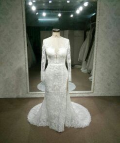 Style#CBaird  Deepv necklongsleevelacebridaldressbyDariusCordell