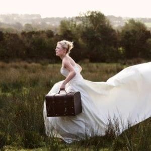 Bride running late because of a rush order on her wedding dress
