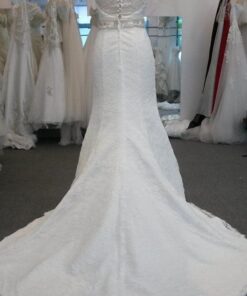 Style#FA IMP backofSleevelessFit to FlareLaceBridalDresswithbeadedbeltfromDariusCordellFashionDesigns