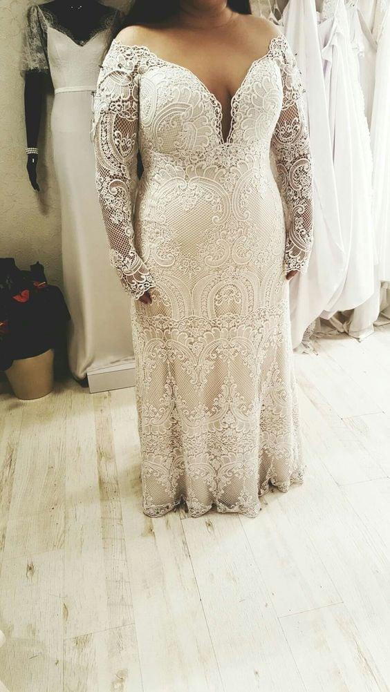 Style 3cfd - Long sleeve embroidered plus size wedding gown