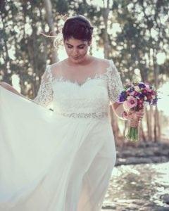 Style #72a5 - Short sleeve plus size wedding dresses with illusion neckline