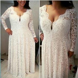 Style b002 - Long sleeve wedding dresses with v-neck lines for plus size brides
