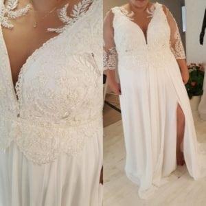 Style #b4a3 - v-neck plus size wedding gowns with 3-4 sleeves