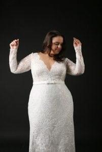 Style cff4 - long sleeve plus size wedding gown with scalloped neck line