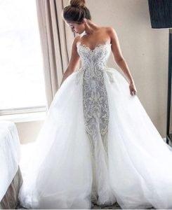 #e straplessembroideredweddingdresswithtulleballgownoverskirt