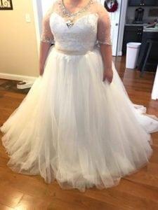 Elbow length sleeve plus size wedding dresses with illusion necklines