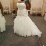 a strapless fit to flare lace plus size wedding gown