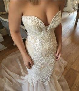 strapless wedding dress with intricate beading detail from Darius Bridal