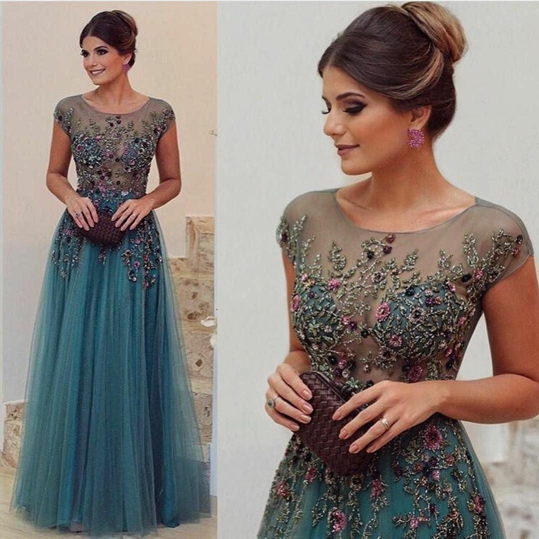 Sheer cap sleeve scoop neck mother of the bride dresses