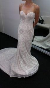 Beautiful strapless lace wedding gown from Darius Bridal