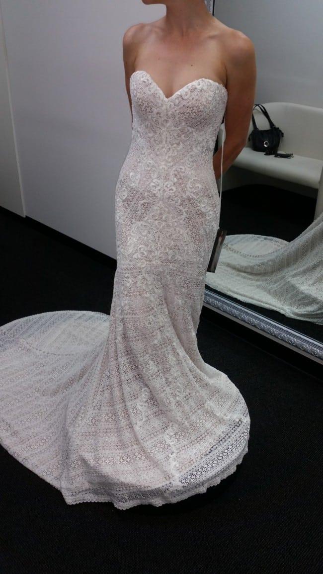 Beautiful strapless lace wedding gown from Darius Bridal