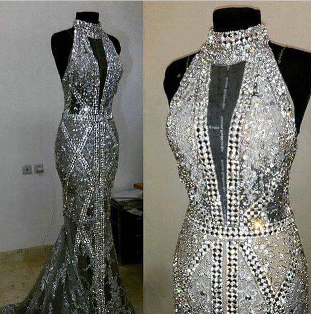 Halter rhinestone pageant evening gown