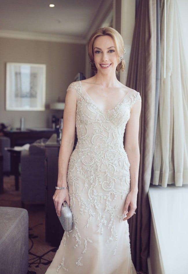 Fitted cap sleeve beaded wedding dresses from the Darius Collection