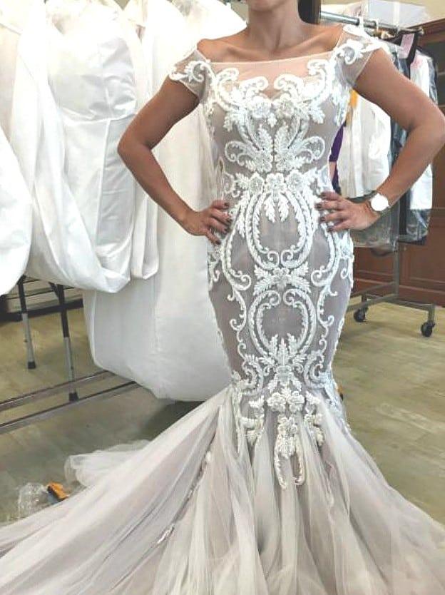 ivory and nude embroidered wedding dress from Darius Bridal