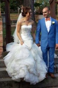 strapless fit-to-flare-wedding gown