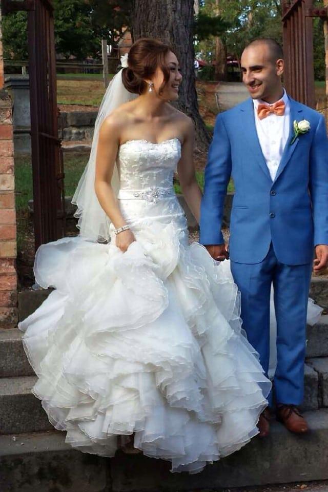 strapless fit-to-flare-wedding gown