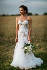 Fit-and-flare strapless wedding gown from Darius Bridal