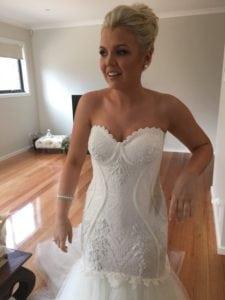 Strapless embroidered fit-and-flare wedding gown from Darius Bridal