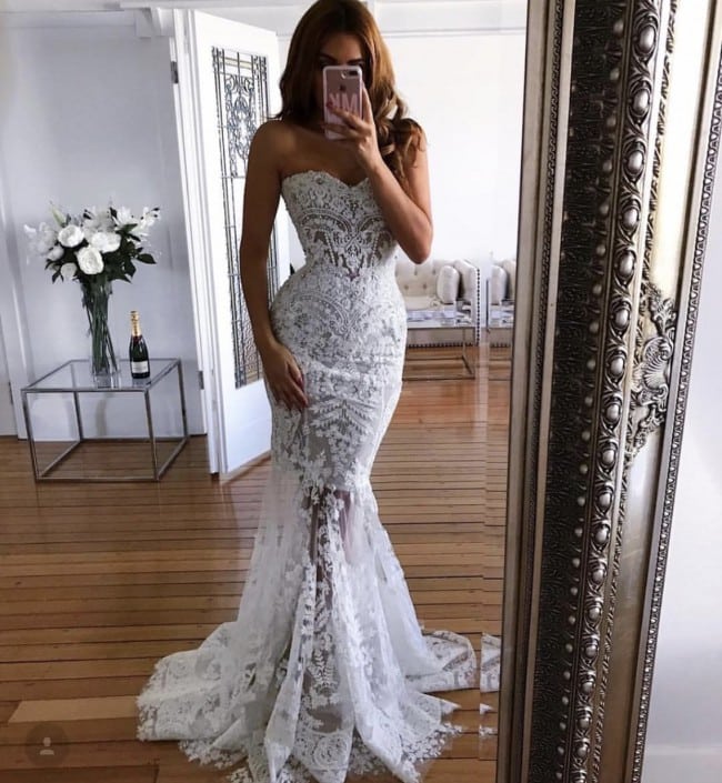 Haute couture ornate lace wedding gown