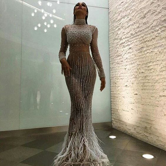 Feather pageant gown dress options from Darius Couture