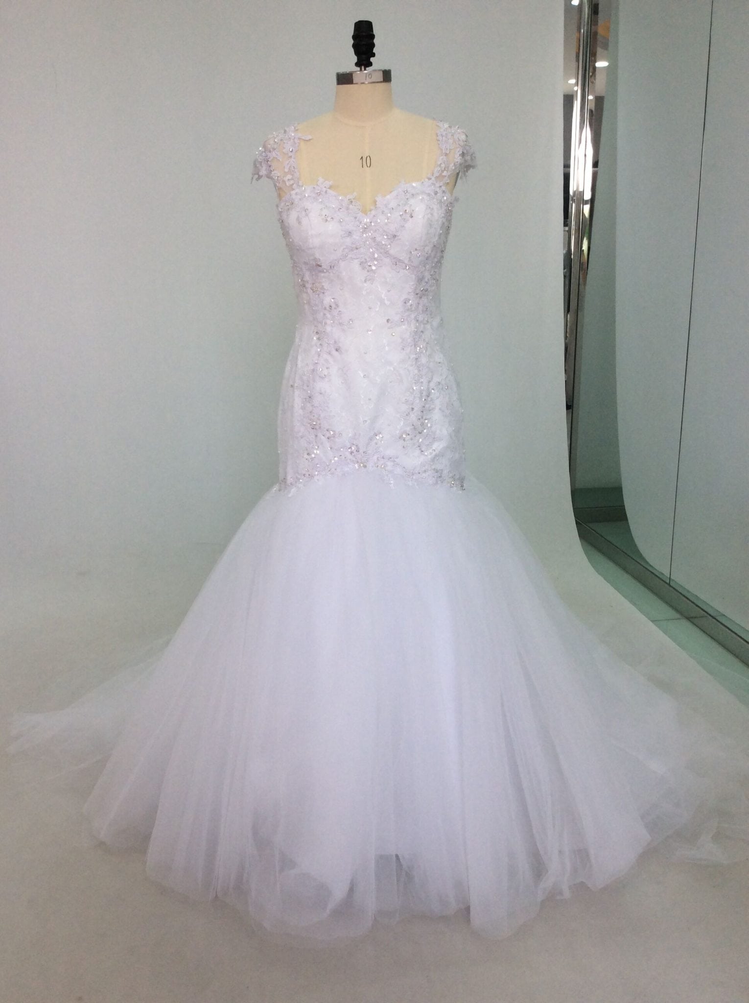 Beaded cap sleeve soft lace bridal dress from Darius Cordell