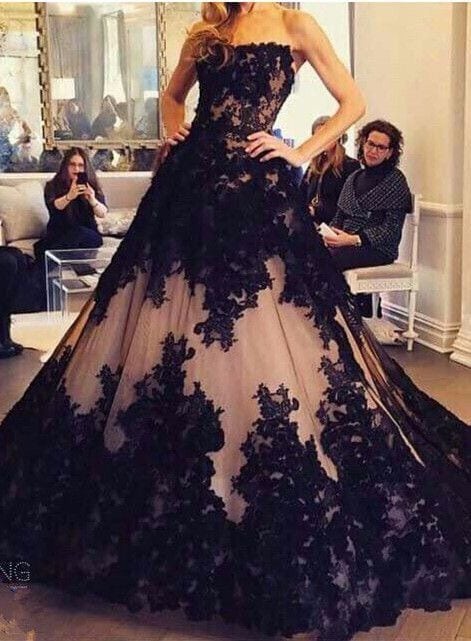 black lace a-line ball gowns from Darius Couture