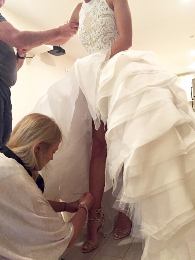 Custom halter high low wedding gown DARIUS GOWNS