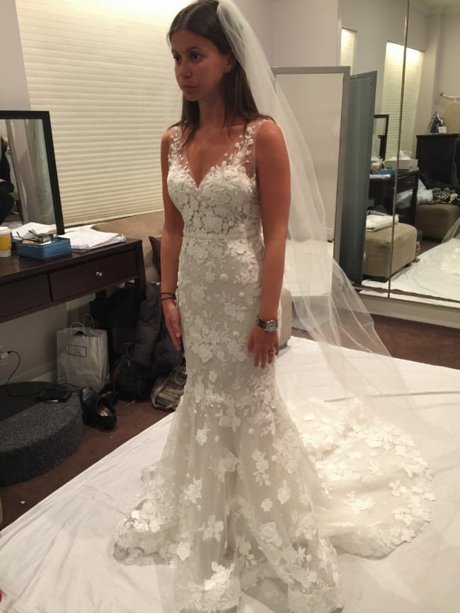 Sleeveless flower motif wedding gown from The Darius Collection