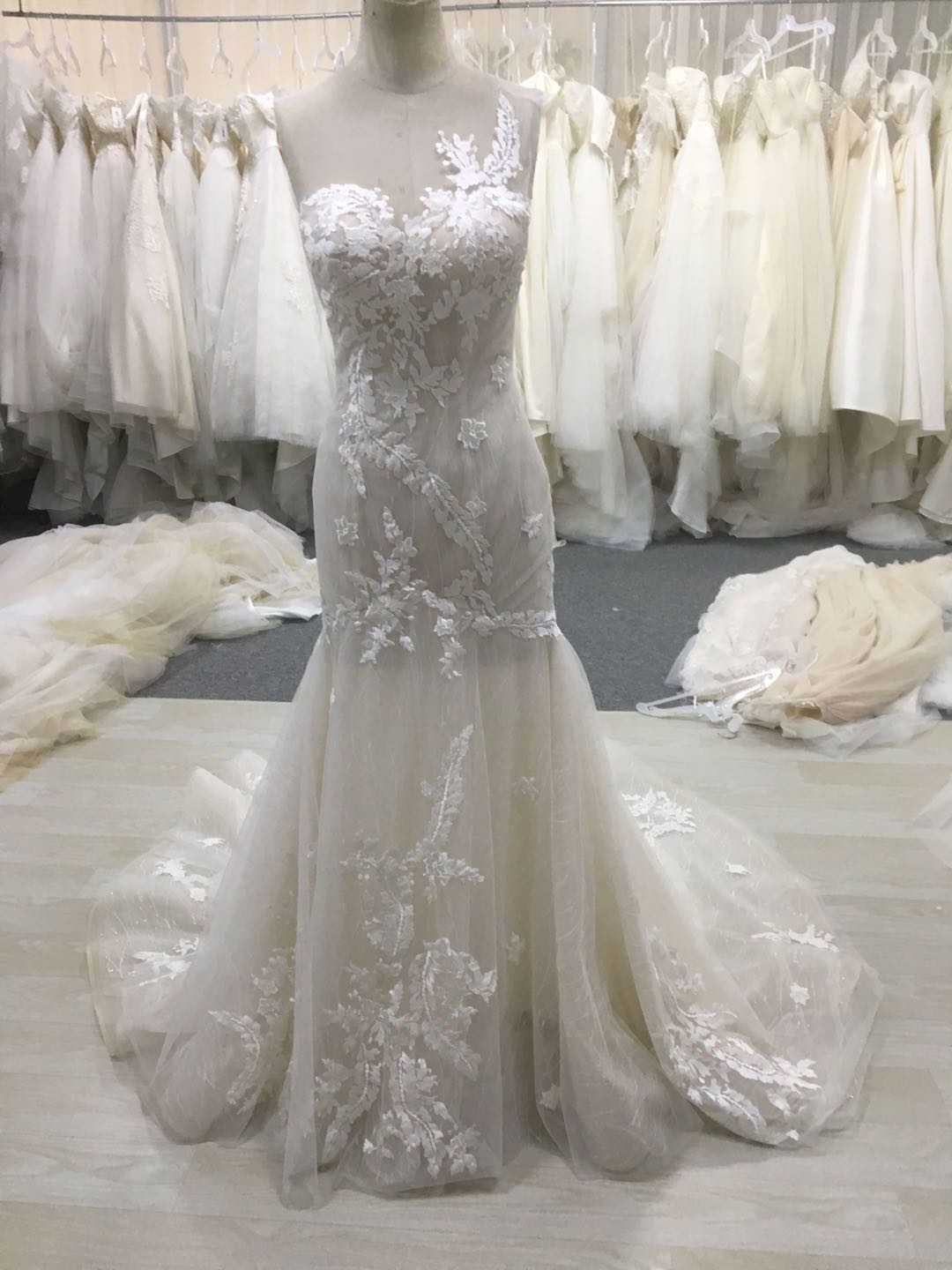 One shoulder lace wedding gowns from Darius Designs