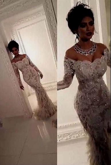 long sleeve feather wedding dresses 
